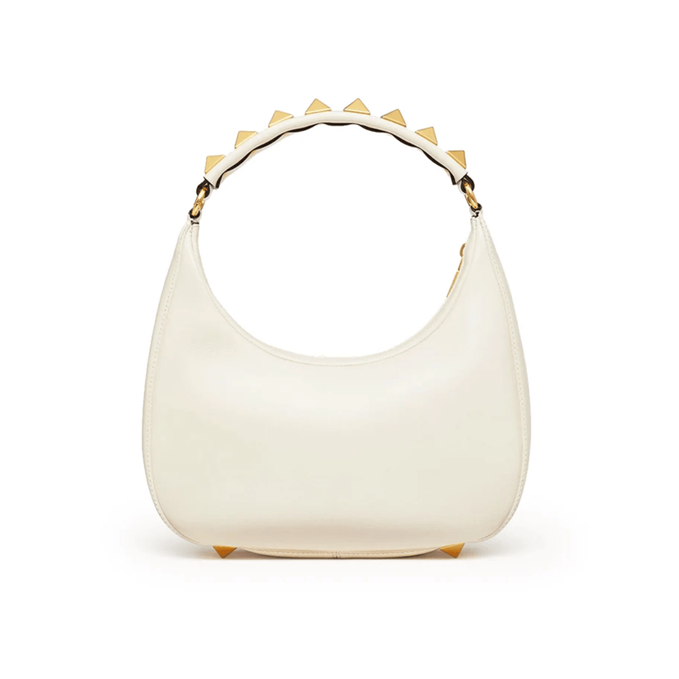 Valentino Garavani Stud Sign Calfskin Hobo Bag in Light Ivory 30cm view 5
