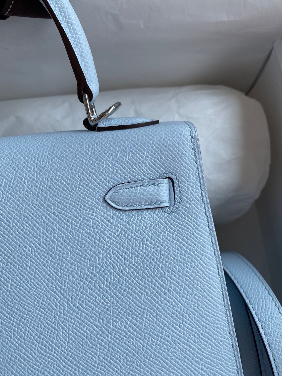 Hermes Kelly 25 Bag In Sky Blue Epsom Leather For Women 25cm/10in view 7