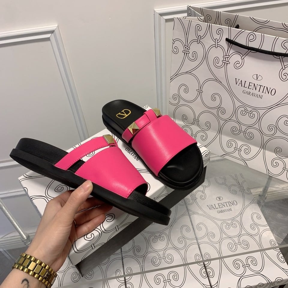 Valentino Rockstud Pink Slide Sandals view 6