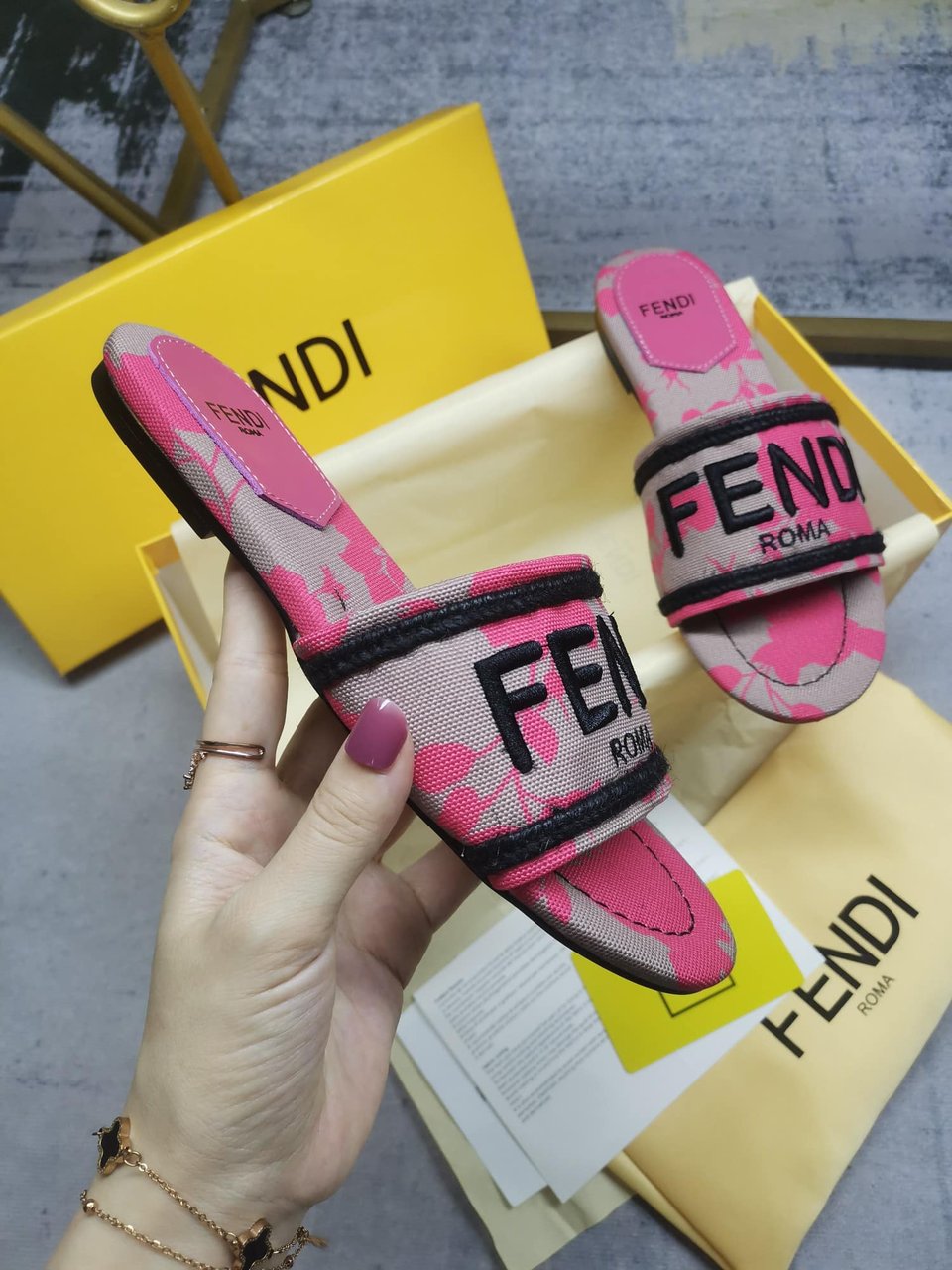 Fendi Signature Canvas Slides Pink 8R8092An7Mf1Kou view 8