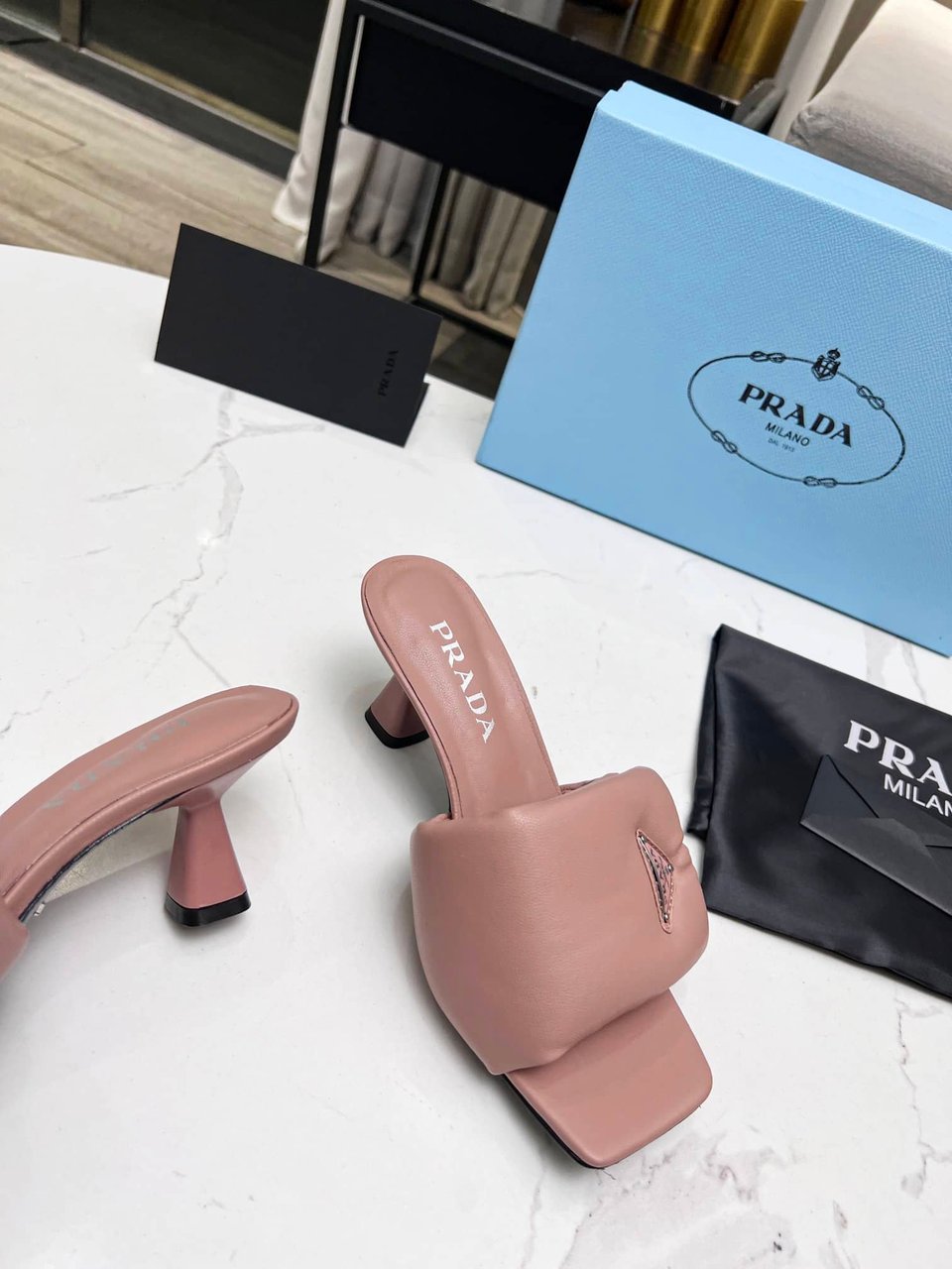 Prada Soft Padded Nappa Sandals Pink view 7