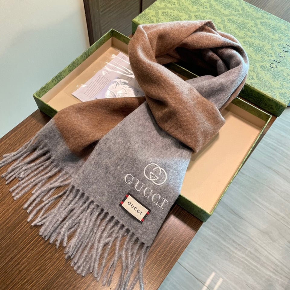 Gucci Cashmere Scarf Colorblock Gray Blue For Women 190cm view 6