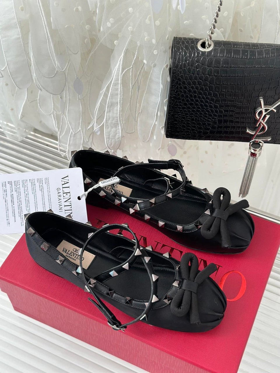 Valentino Garavani Rockstud Satin Ballerinas With Tone On Tone Studs Black 3W2S0Hb6Eql 0No view 9