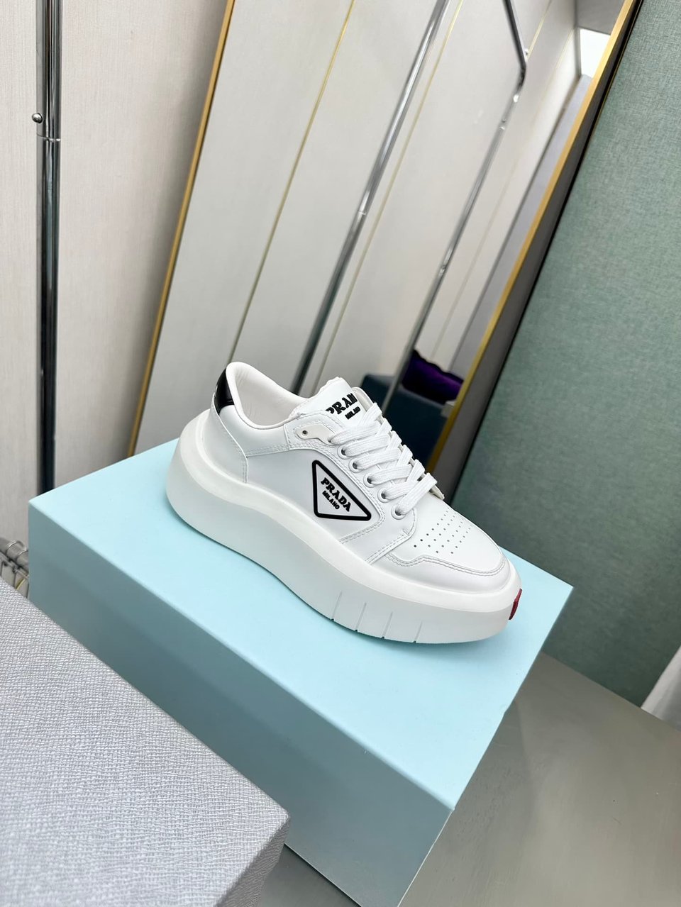 Prada Leather Platform Sneakers White view 4