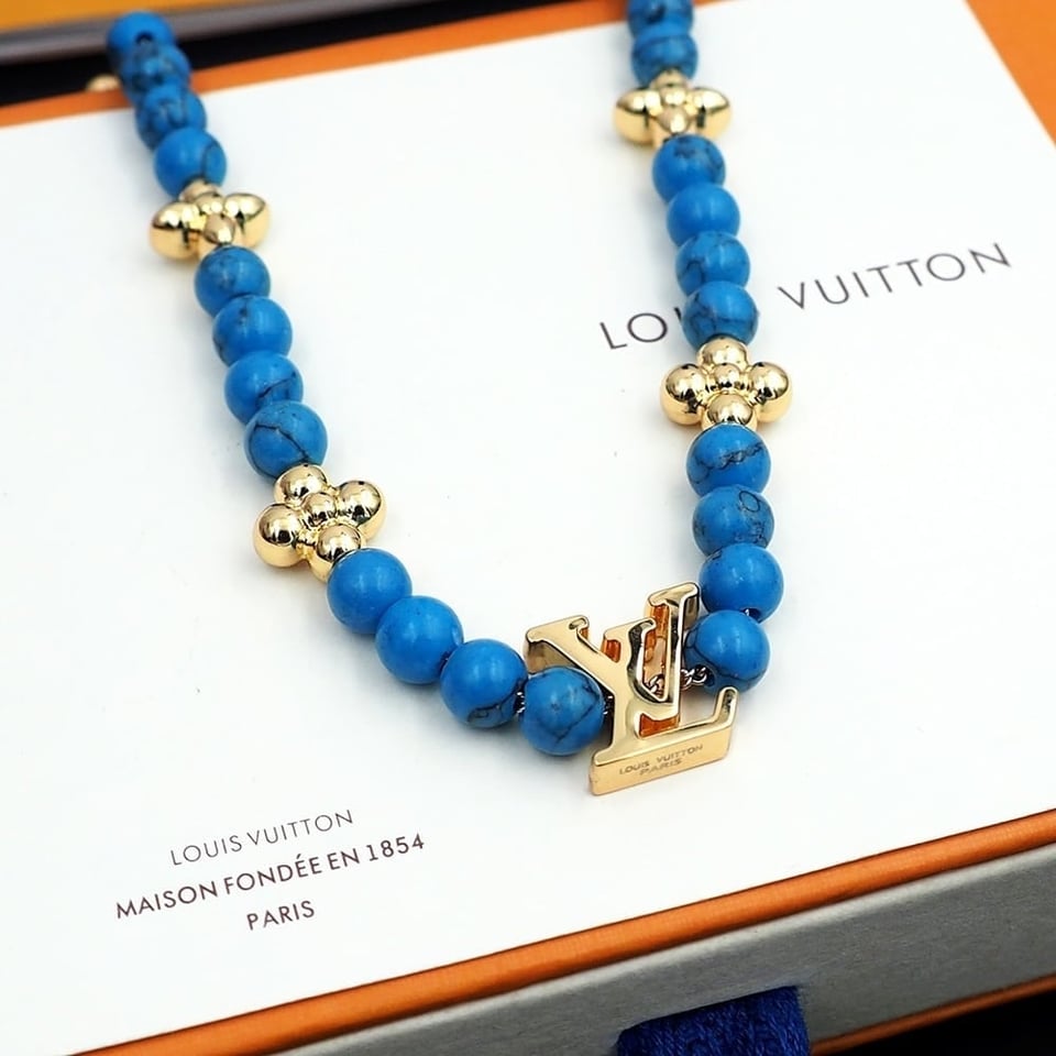 Louis Vuitton Turquoise Pearl Necklace Blue view 8