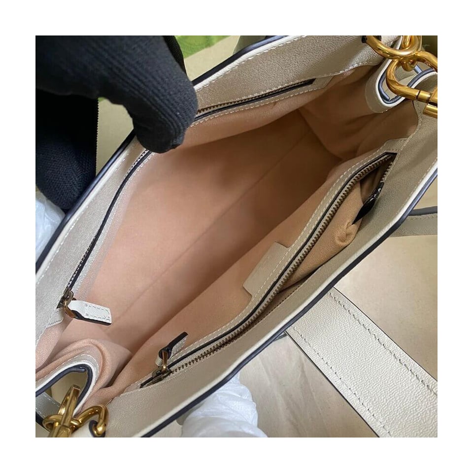 Gucci Small Top Handle Bag with Double G in White Leather view 8