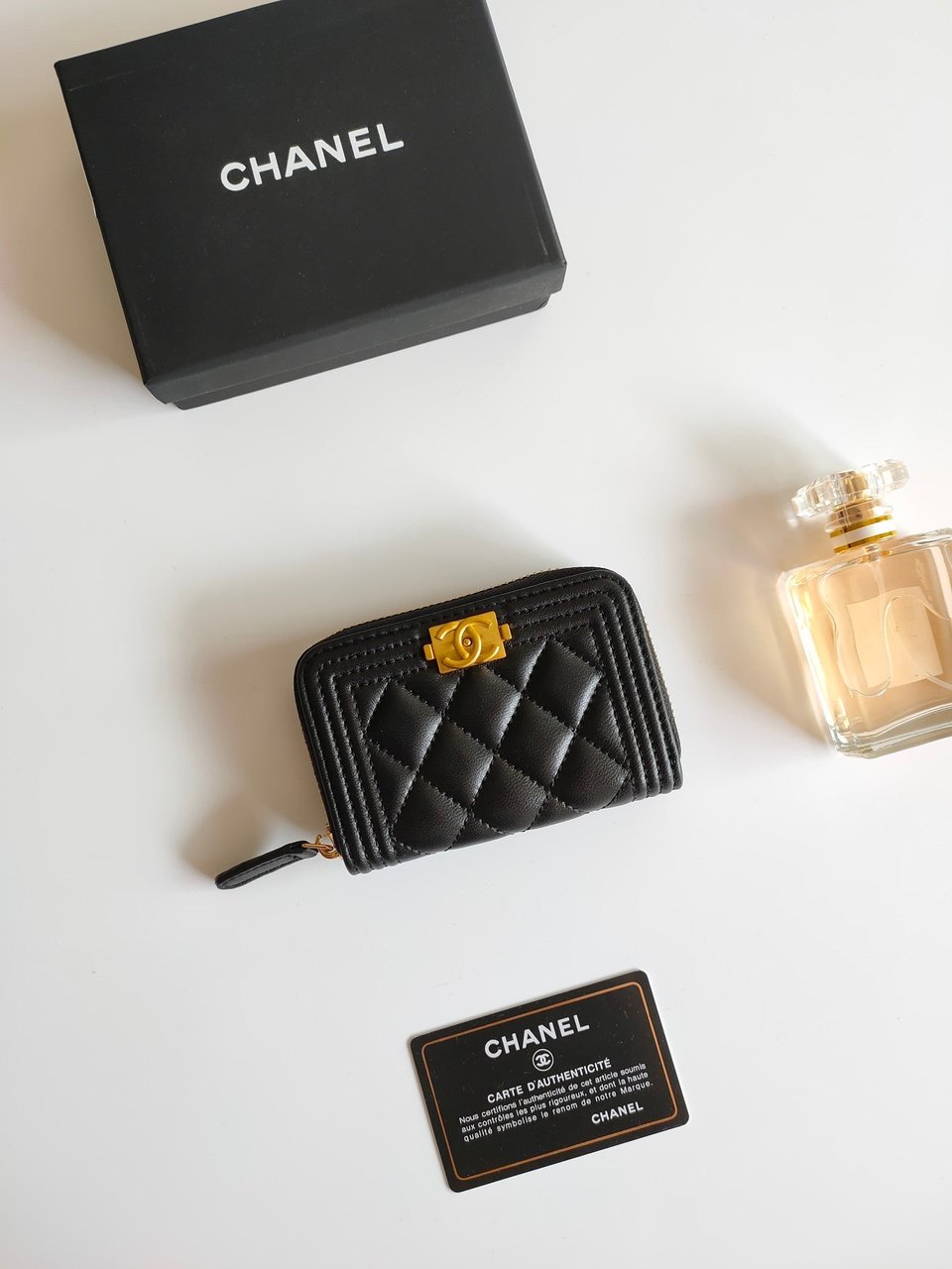 Chanel Boy Zip Coin Purse 11.5 Black Calfskin Gold Icon view 3