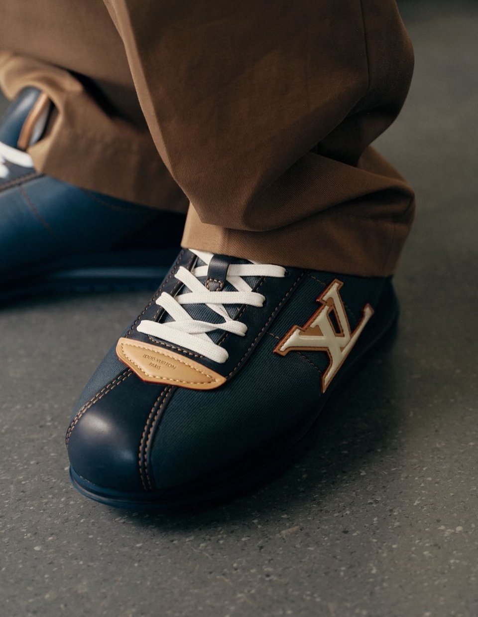 Louis Vuitton Navy Blue Leather Sneakers For Men view 3