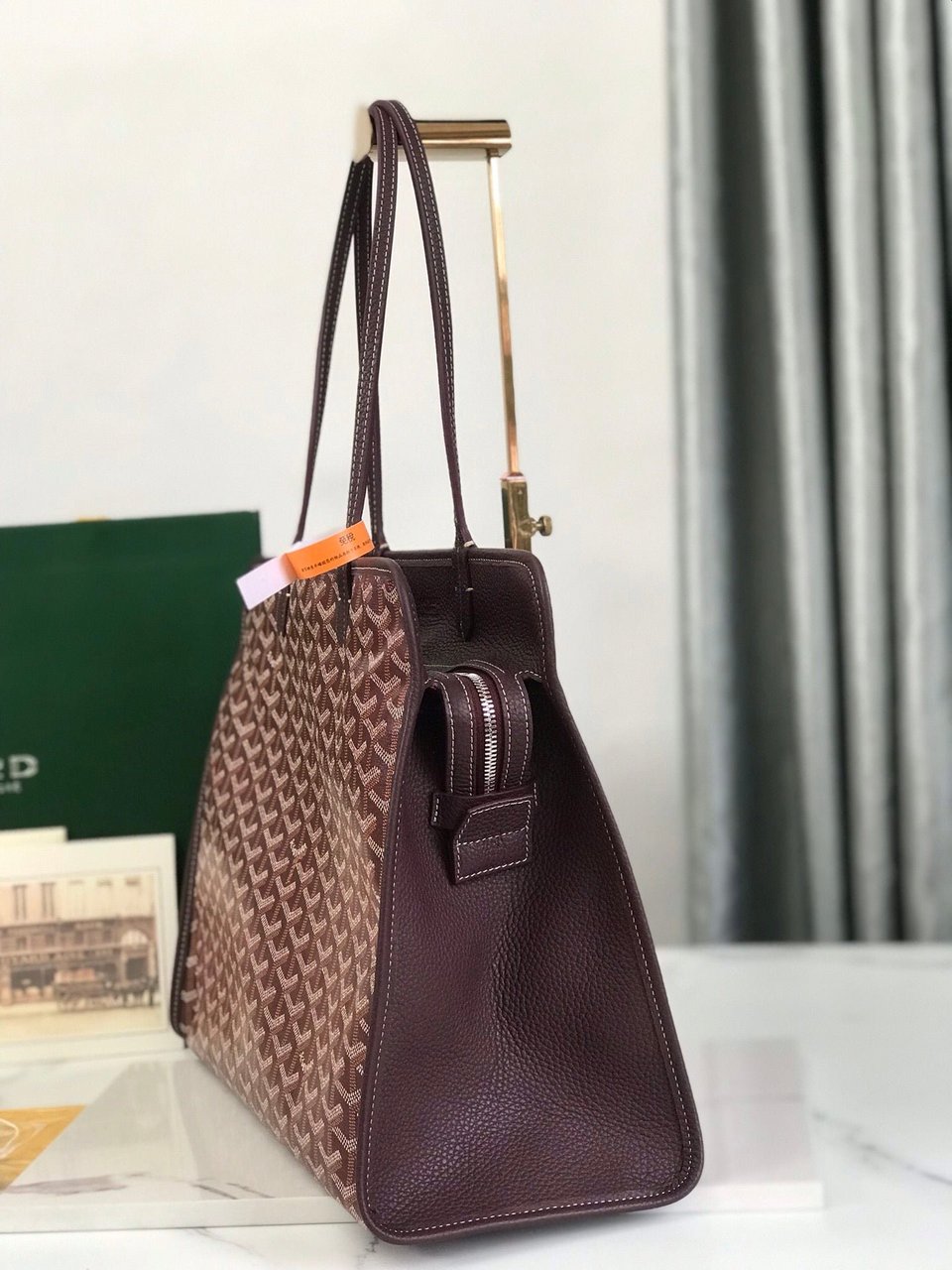 Goyard Hardy Pm Bag 40 Cm Brown Goyardine Canvas And Taurillon Leather Trim view 3