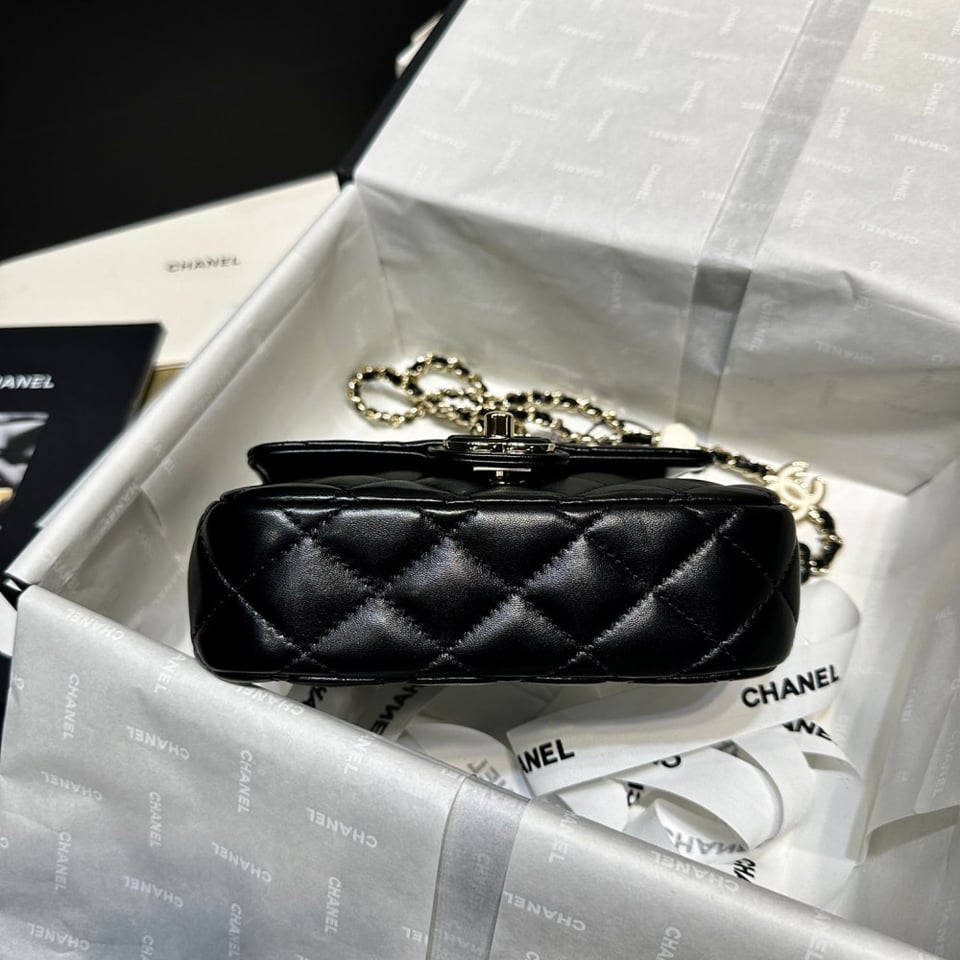 Chanel Mini Flap Bag in Black Lambskin view 11