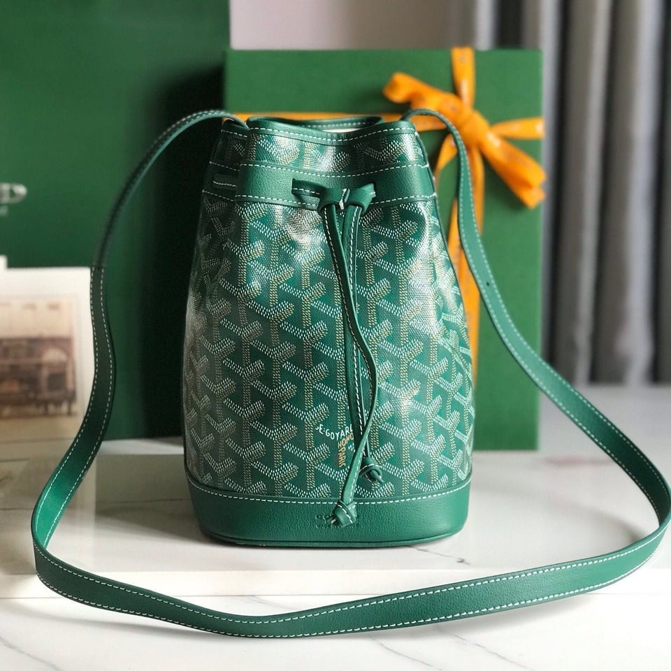 Goyard Petit Flot Bucket Bag 22 Cm Green Goyardine Canvas And Lambskin Trim view 10