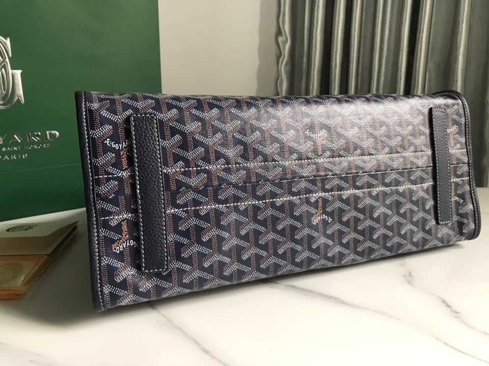 Goyard Hardy Pm Bag 40 Cm Navy Blue Goyardine Canvas And Black Taurillon Leather Trim view 4