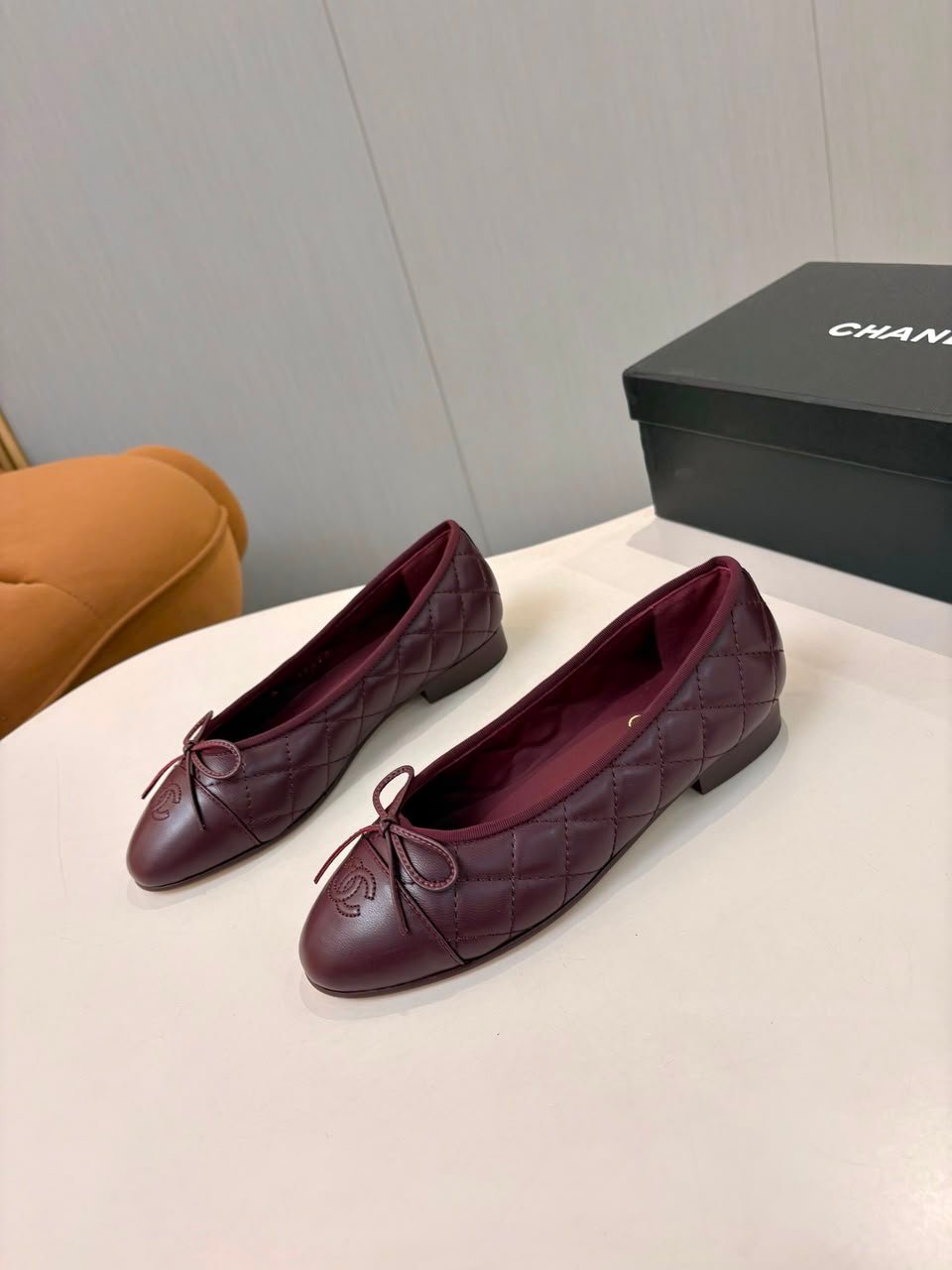 Chanel Quilted Classic Ballerina Flats Quilted Lambskin Burgundy G02819 view 4