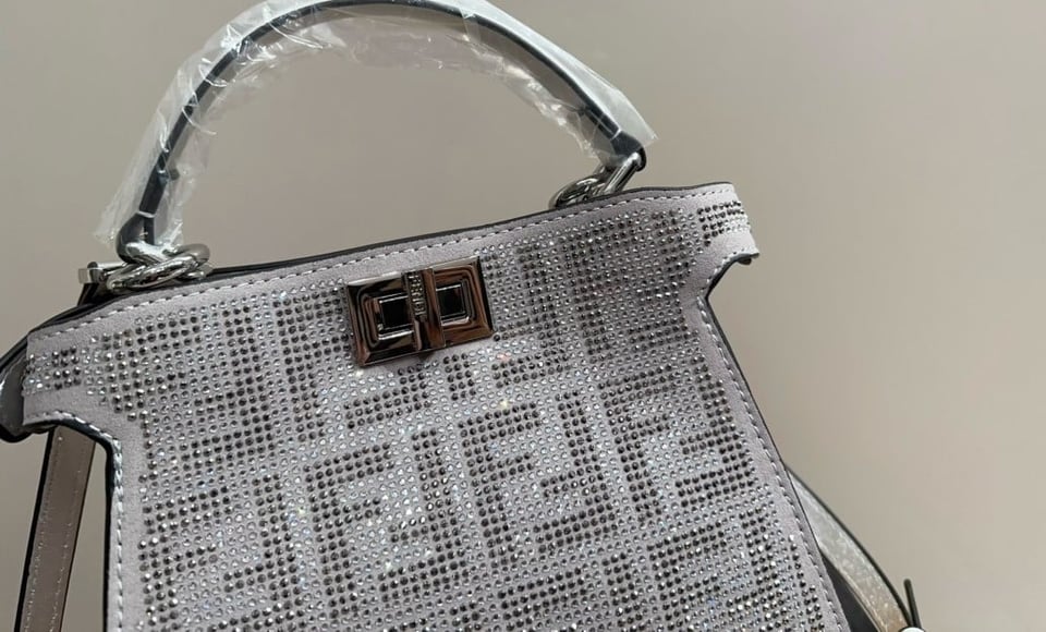 Fendi Peekaboo Iseeu Petite Silver Leather Bag With Crystal Ff Motif 21Cm view 9