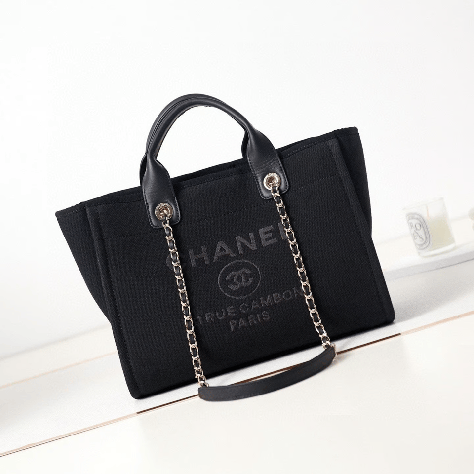 Chanel Deauville Shopping Small Tote Mixed Fabric Calfskin 35Cm Black view 3