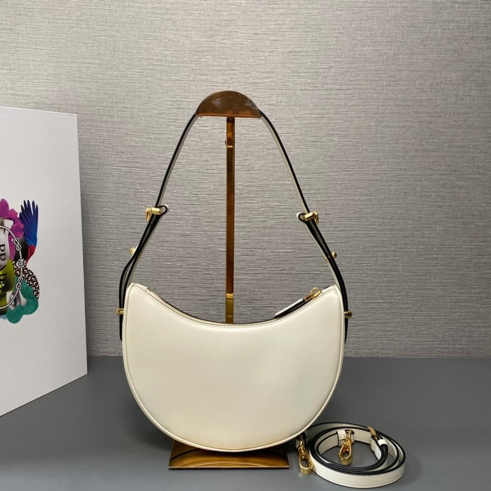 Prada Arqué Leather Shoulder Bag White 22.5cm view 5