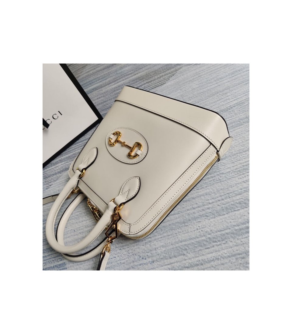 Gucci Horsebit 1955 Small Top Handle Bag in White Leather view 6