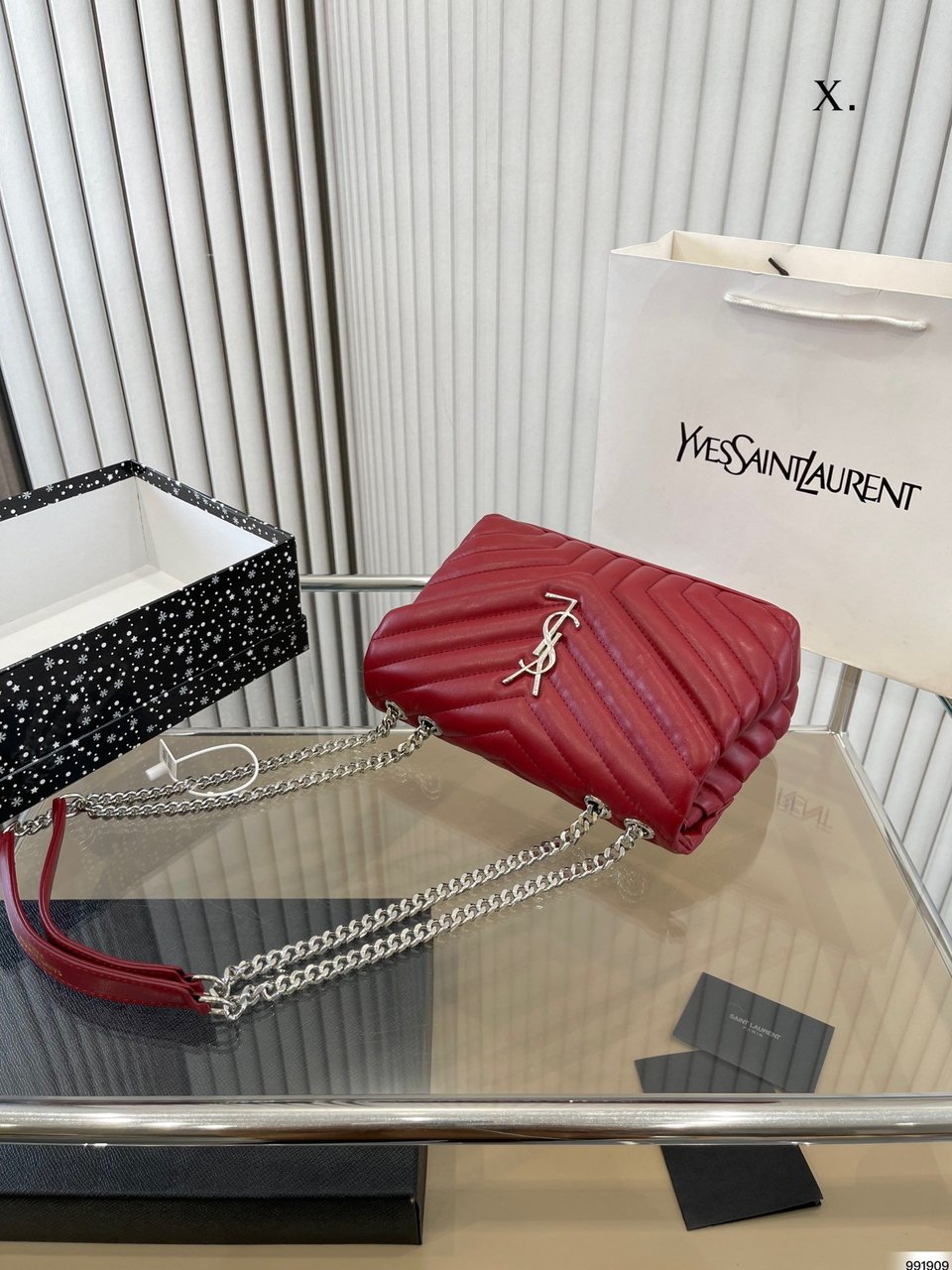 Saint Laurent Loulou Small Chain Bag In Quilted “Y” Leather Wine Red view 8