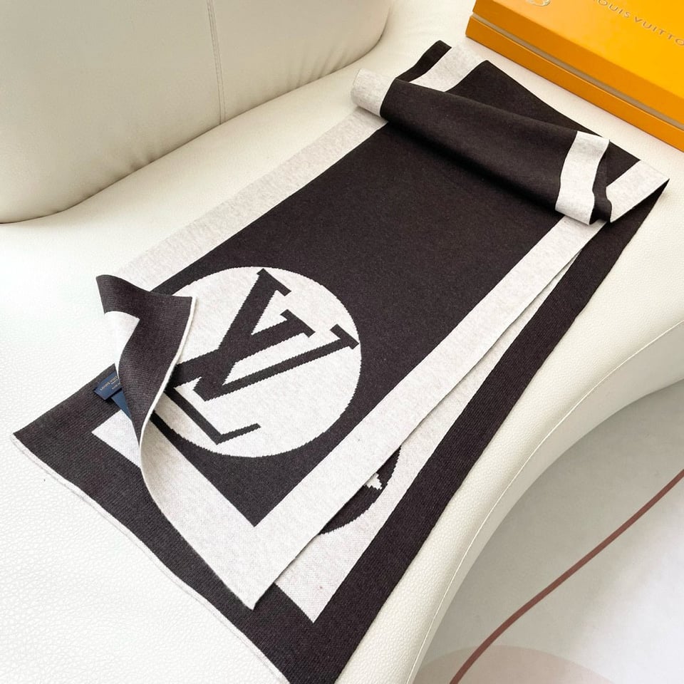Louis Vuitton Monogram Cashmere Jacquard Scarf White-Brown For Women 180cm view 5