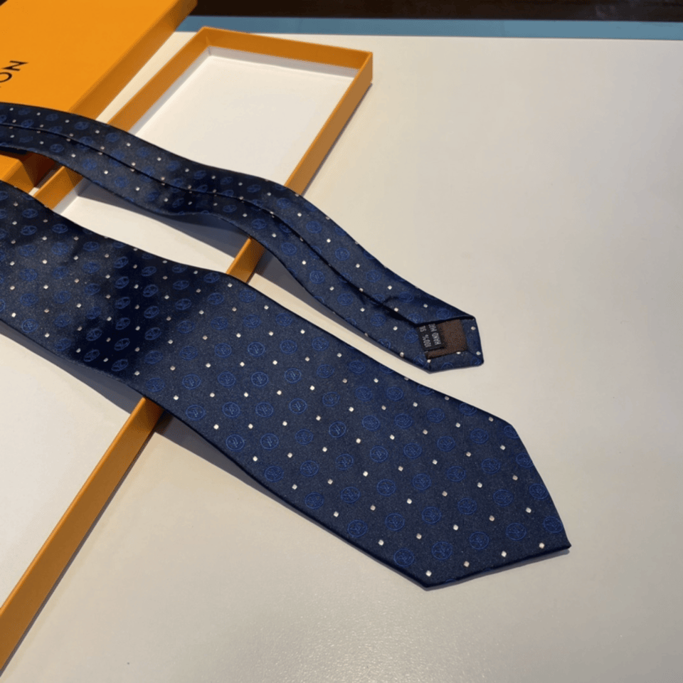 Louis Vuitton Navy Polka Monogram Silk Tie For Men view 6