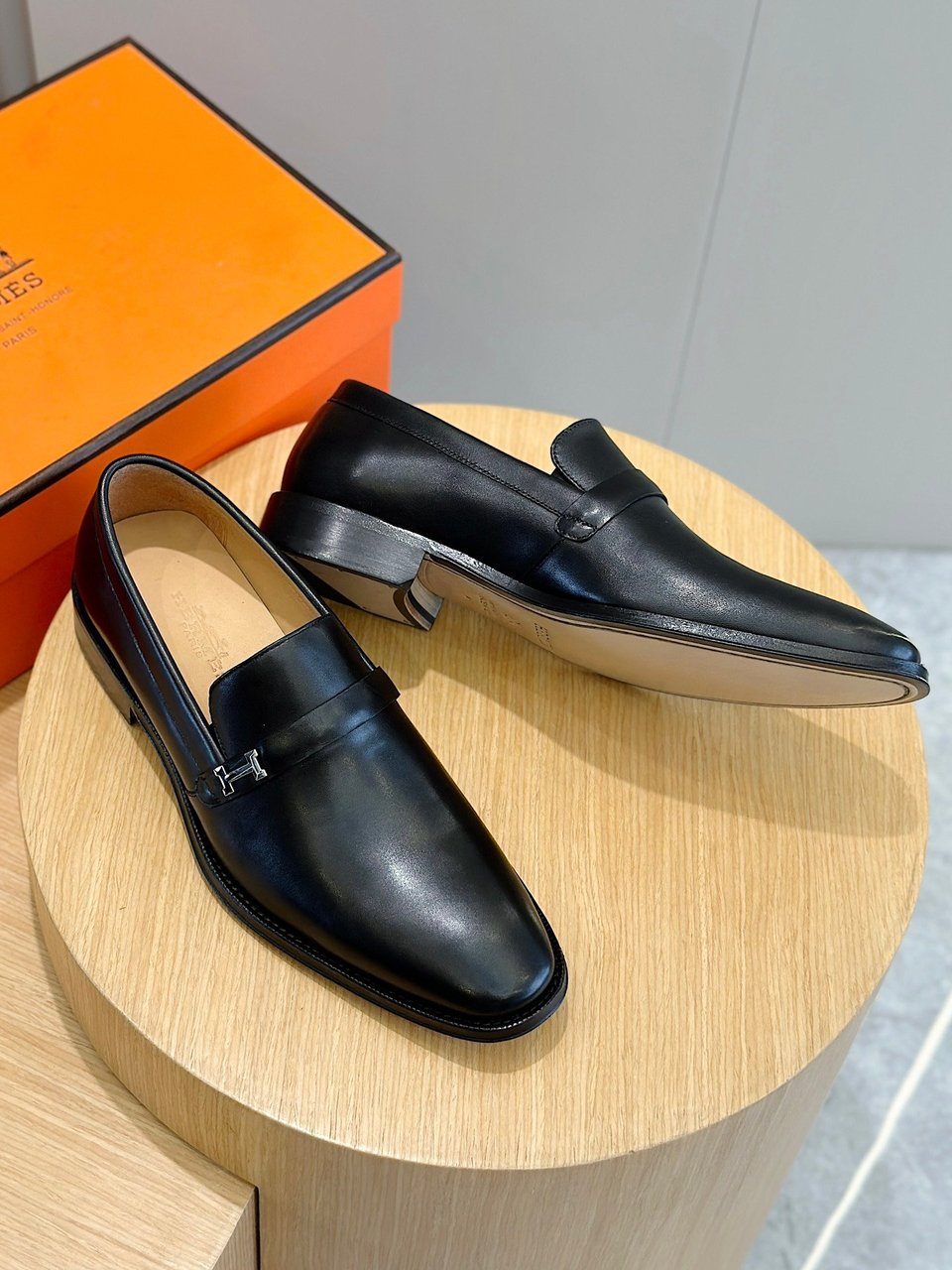Hermes Paris Loafers Black Calfskin Mini H Hardware- Shoes for Men view 8
