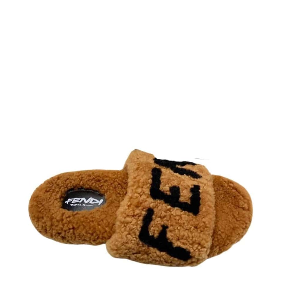 Fendi Shearling Slides Brown view 2