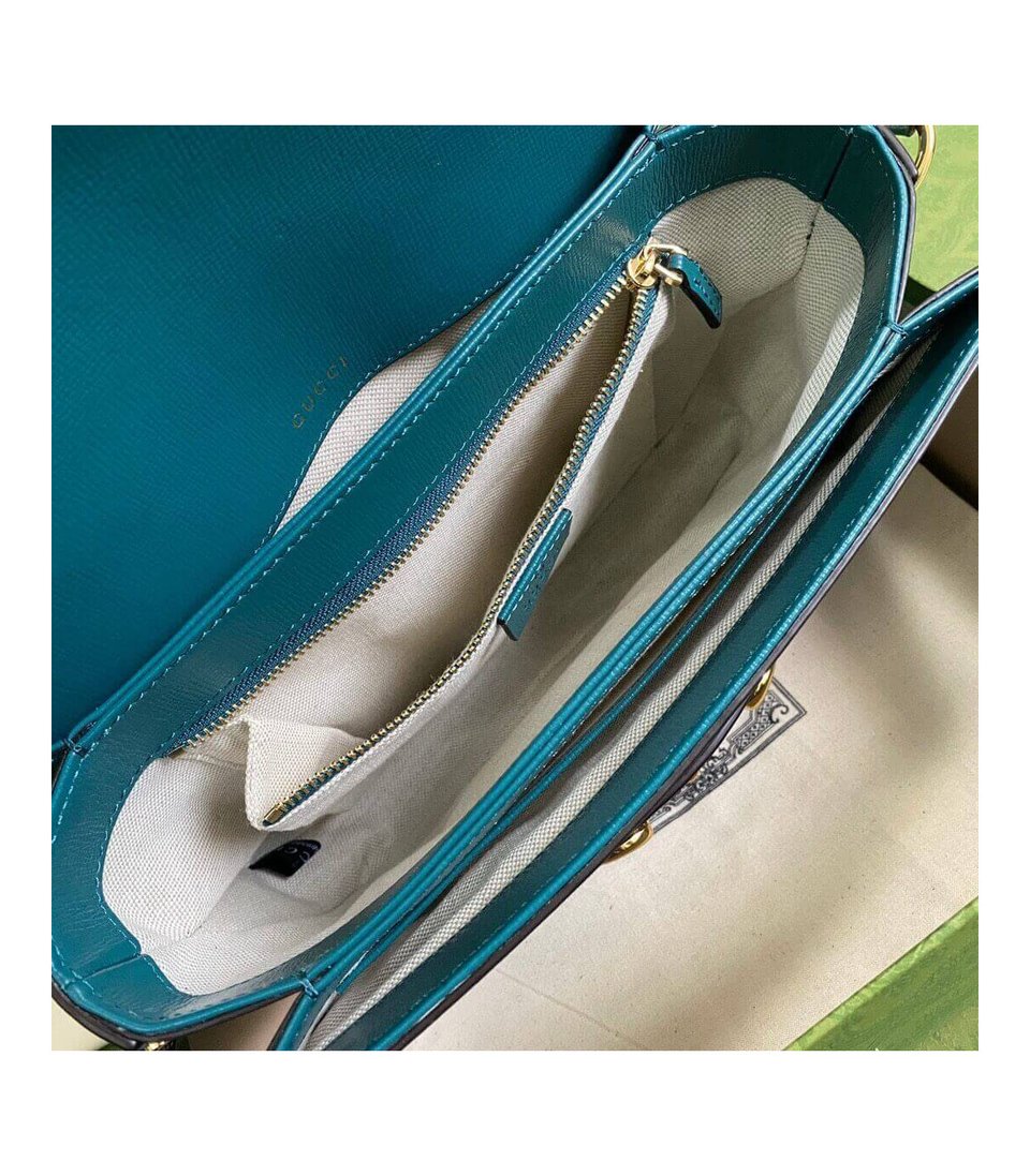 Gucci Horsebit 1955 Small Shoulder Bag Blue and Green Leather view 11