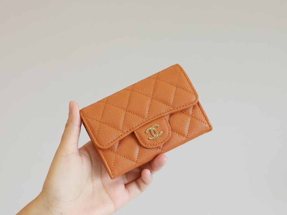Chanel Flap Card Holder 11.3 Orange Grained Calfskin Gold Icon view 2