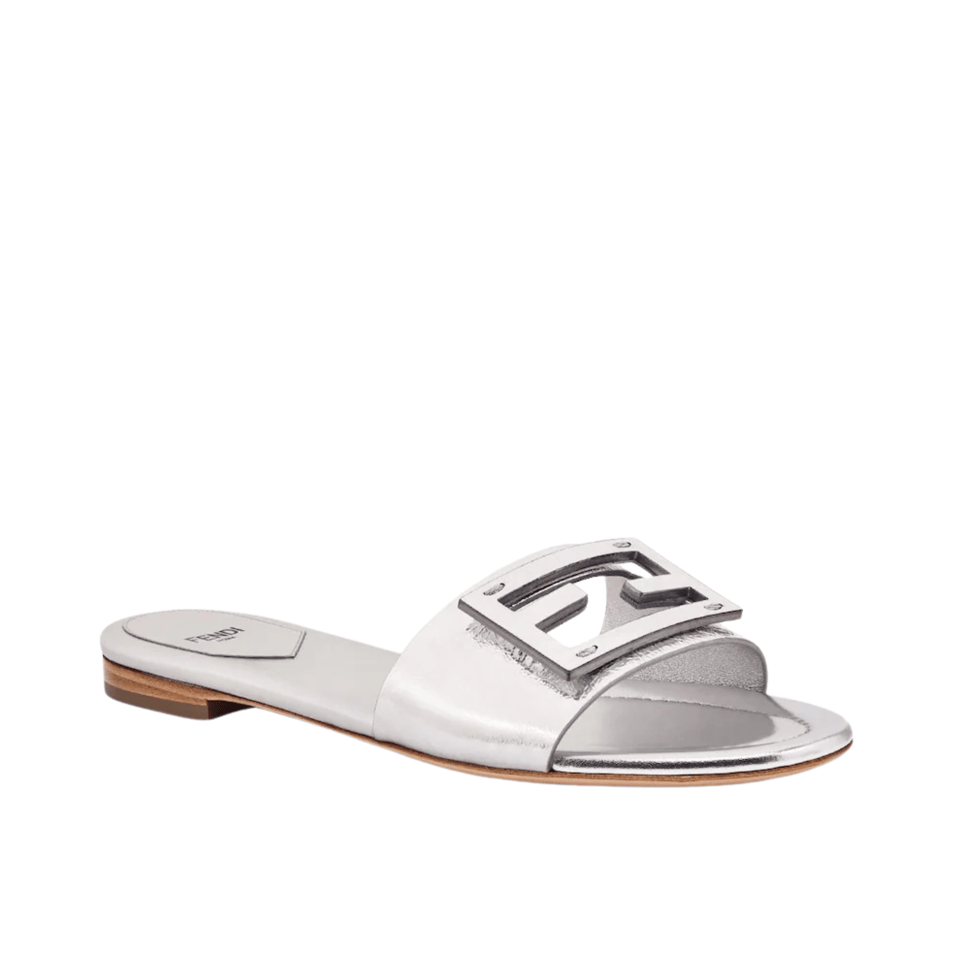 Fendi Baguette Silver Nappa Leather Slides 8R8136Ai16F0Ge7 view 2