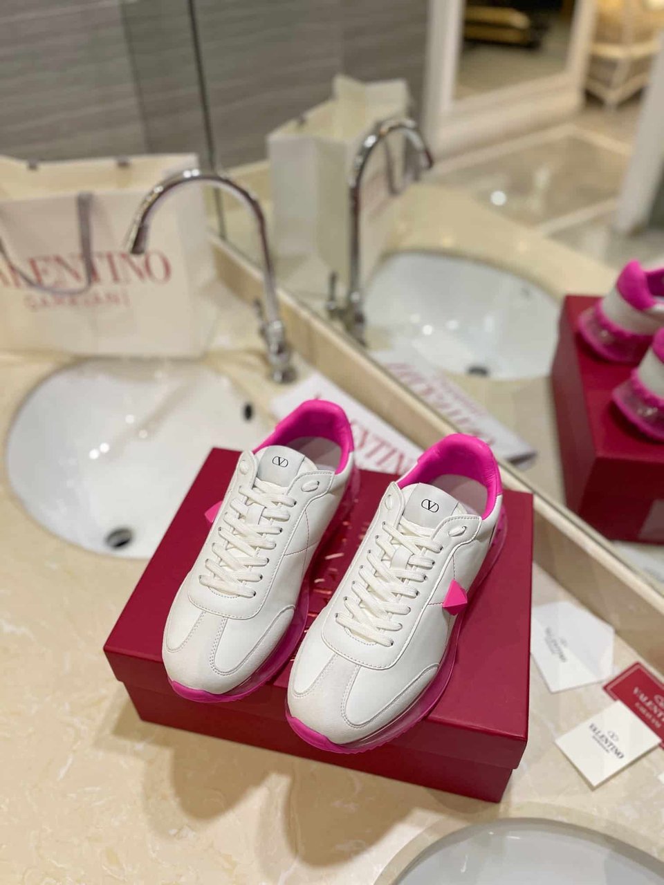 Valentino Garavani Stud Around Low Top Calfskin And Nappa Leather Sneaker Pink view 9