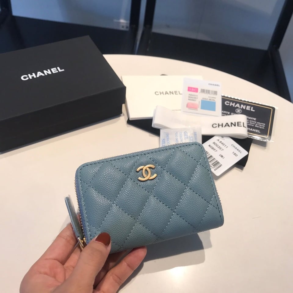 Chanel Zipped Caviar Purse 11 Sapphire Calfskin Gold Icon view 2