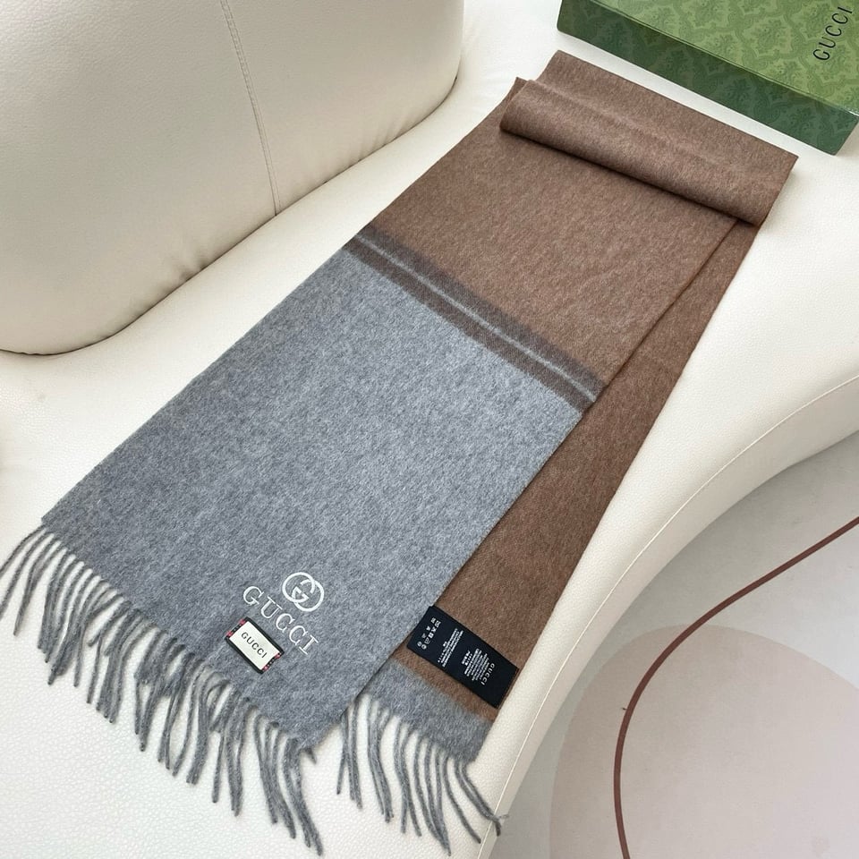 Gucci Cashmere Scarf Colorblock Brown Gray For Women 190cm view 4