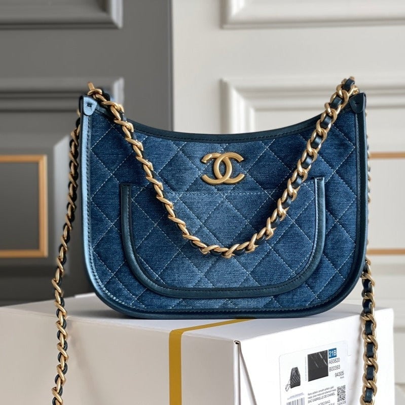 Chanel 24S 20Cm Hobo Bag Blue Denim Gold Hardware view 2