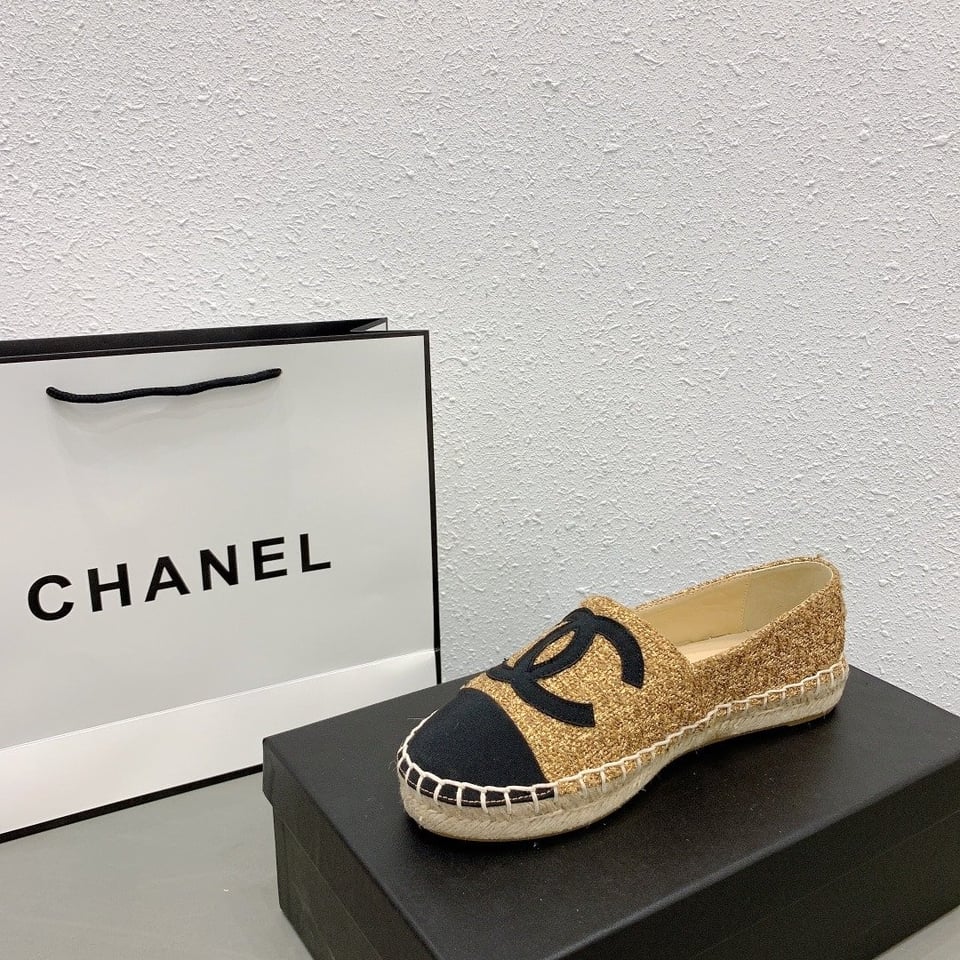 Chanel Cc Espadrilles Tweed Slip On Crinkled Beige view 9