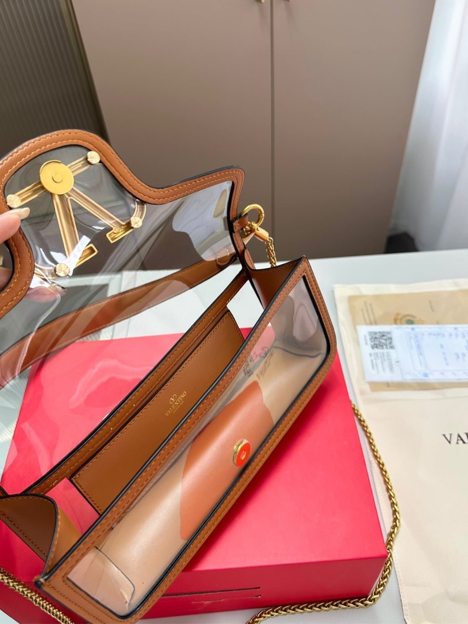 Valentino Garavani Locò Pvc And Leather Shoulder Bag Brown 24Cm view 10