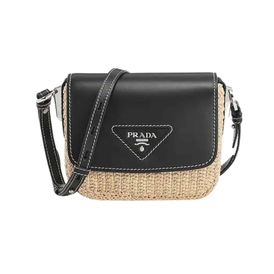 Prada Raffia And Leather Crossbody Bag Naturale Black 20Cm view 2