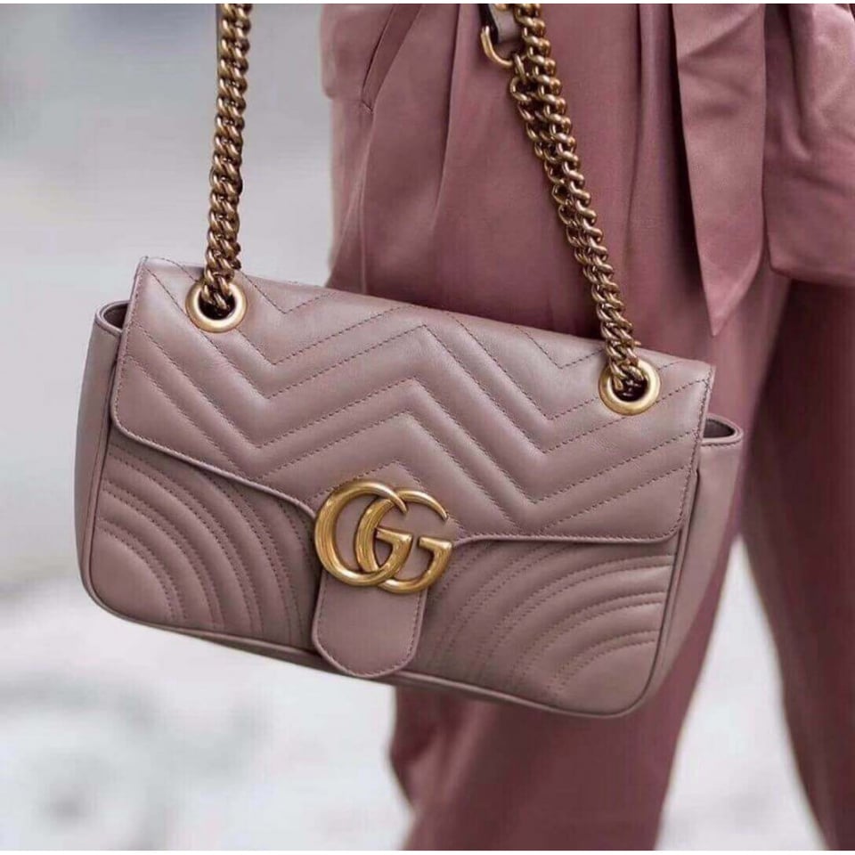 Gucci GG Marmont Matelasse Chevron Leather Small Shoulder Bag Nude Pink view 3