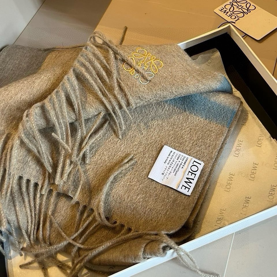 Loewe Mohair Scarf Stripe Beige Blue For Women 180cm view 5