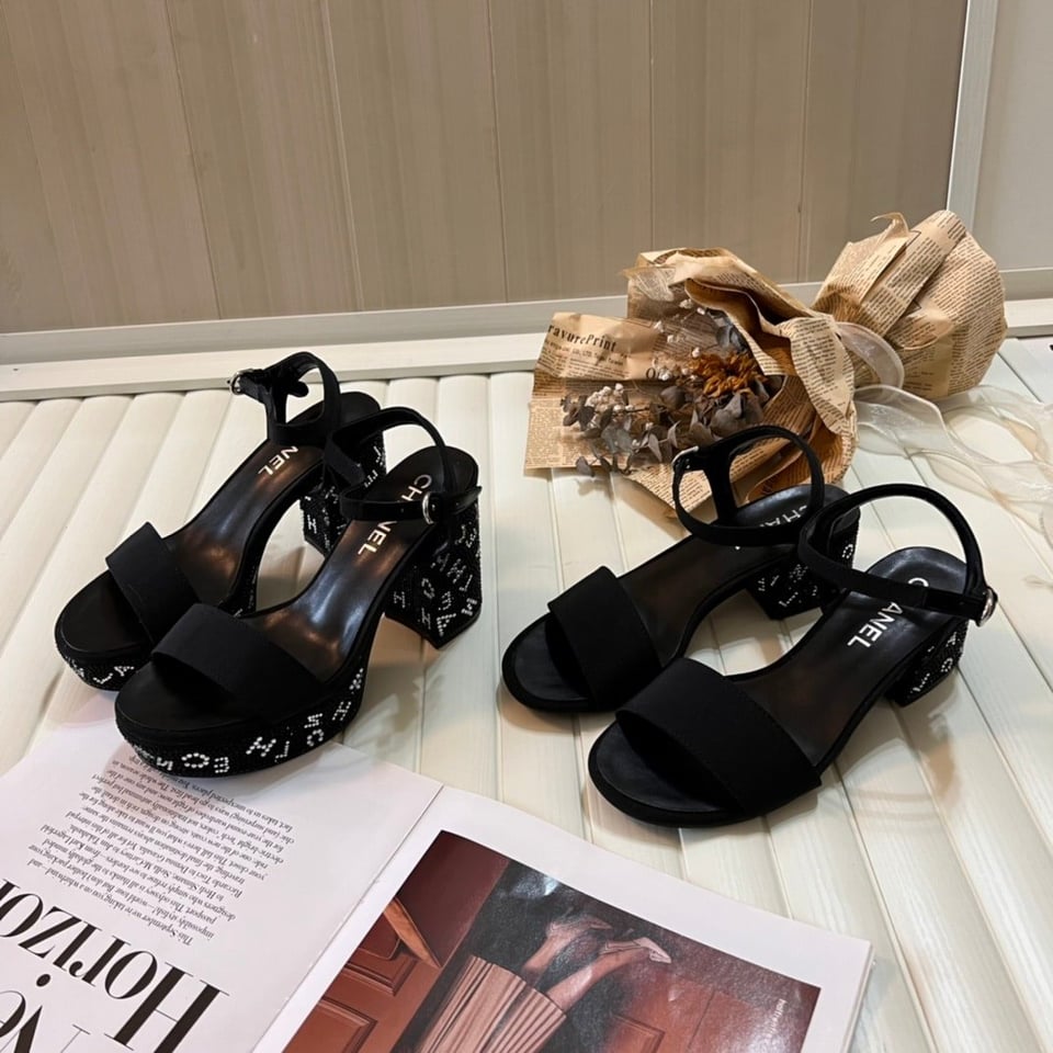 Chanel Sandal Pump Stone Beads Black Silver G45365 B15306 Nu665 view 4