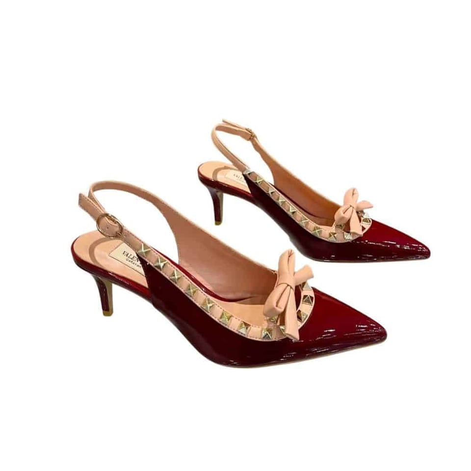 Valentino Rockstud Bow Slingback Pump In Patent Leather With Matching Studs Red view 2