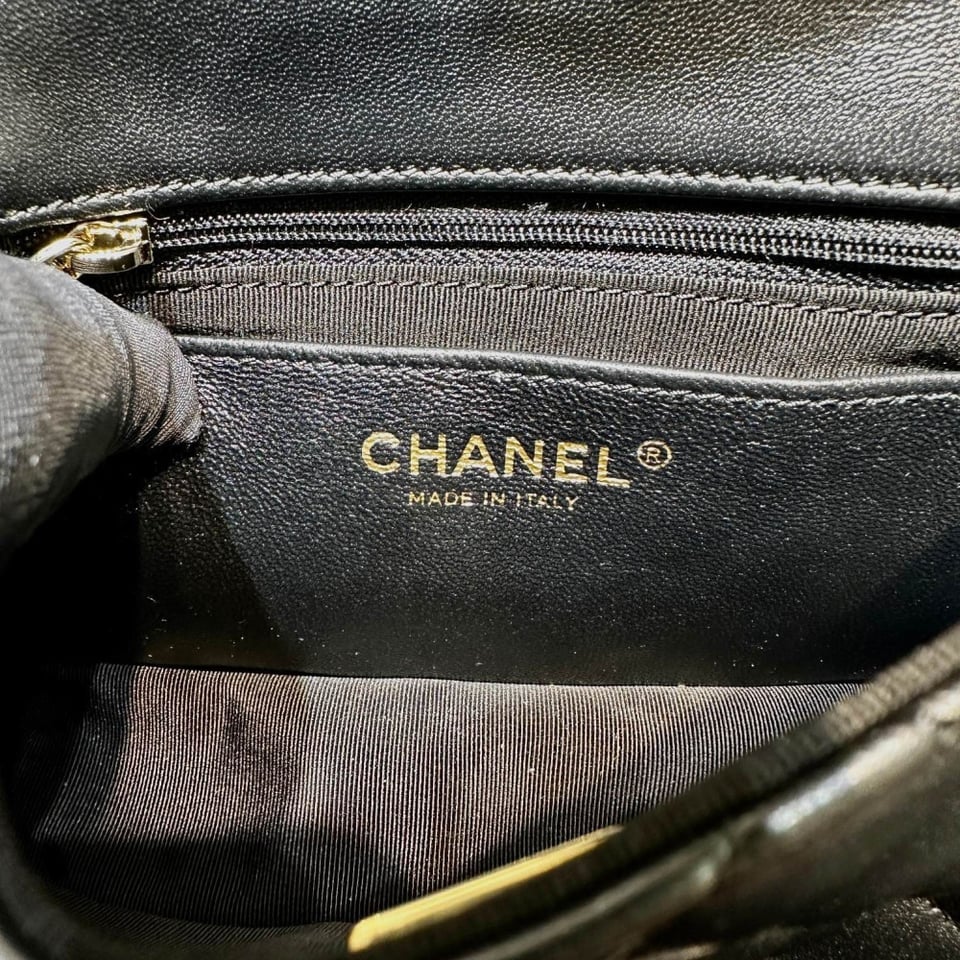 Chanel Mini Flap Bag in Black Lambskin view 14