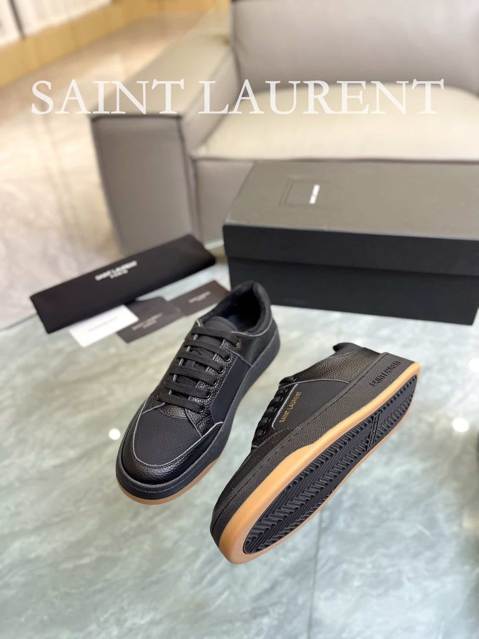 Saint Laurent Perforated Leather Sneakers Black view 4