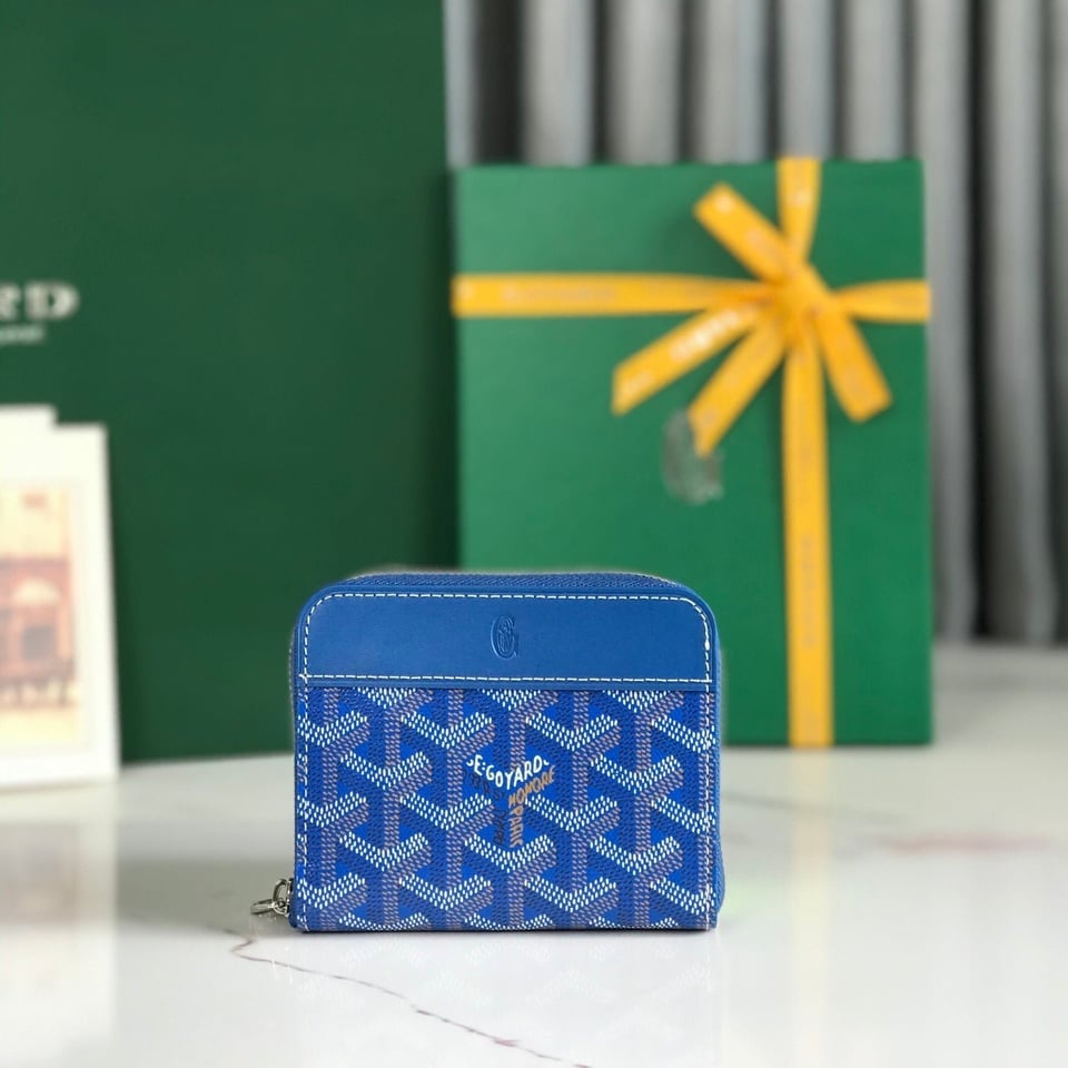 Goyard Matignon Mini Wallet 11 Cm Sapphire Blue Goyardine Canvas And Calfskin view 2