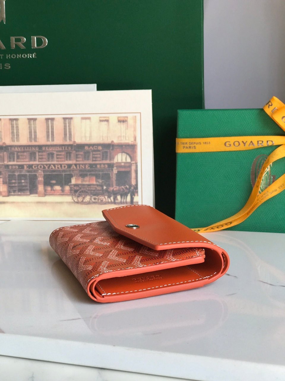 Goyard Saint-Gabriel Wallet 12 Cm Orange Calfskin And Goyardine Canvas 12cm view 5