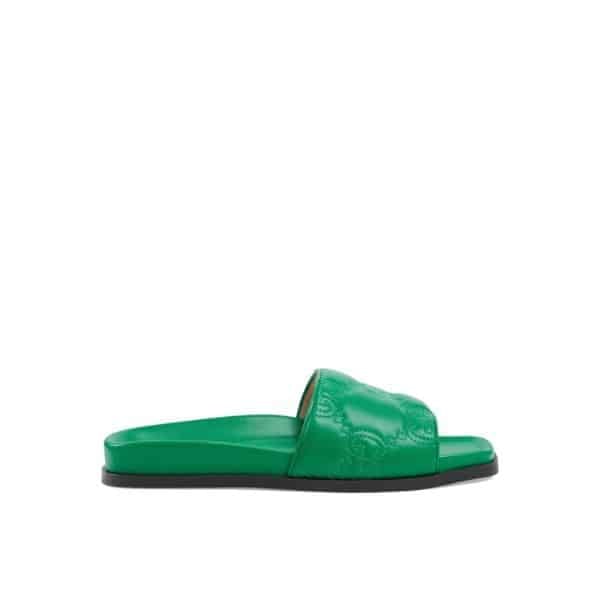 Gucci Womens Gg Matelasse Slide Green view 2