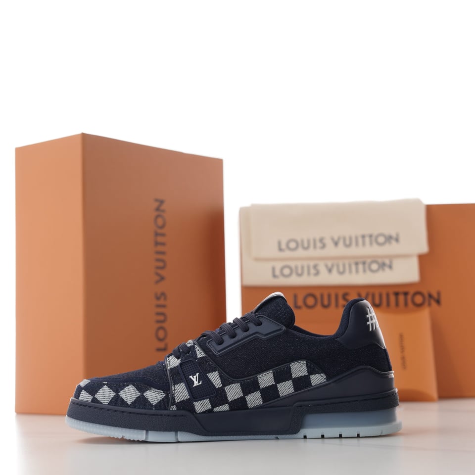 LV Trainer Sneaker Damier Denim Blue for Men 1AIK58 view 10