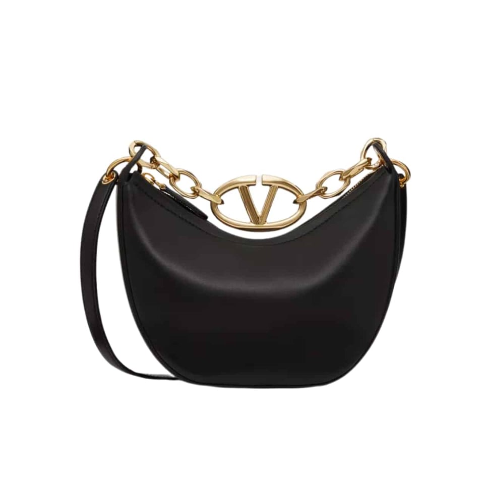 Valentino Garavani Vlogo Moon Medium Grainy Hobo Bag With Chain Black 29Cm 4W0B0N59Jdk 0No