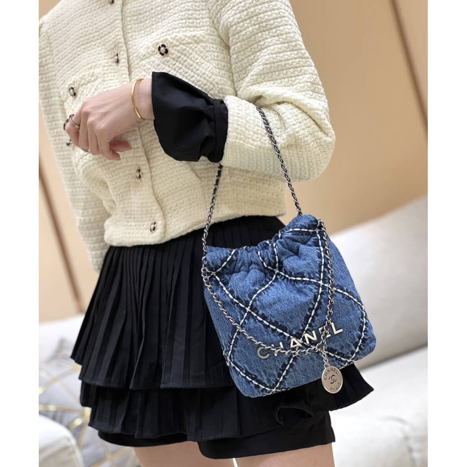 Chanel 22 Mini Handbag in Stitched Denim view 3