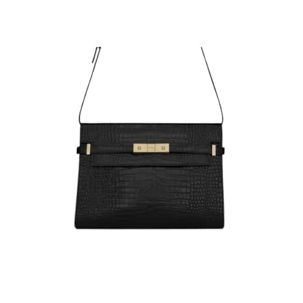 Saint Laurent Manhattan Shoulder Bag In Crocodile Embossed Shiny Black Gold 24Cm view 2