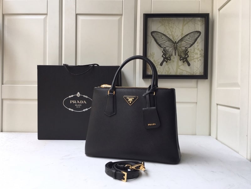 Prada Large Galleria Saffiano Leather Bag In Black view 3